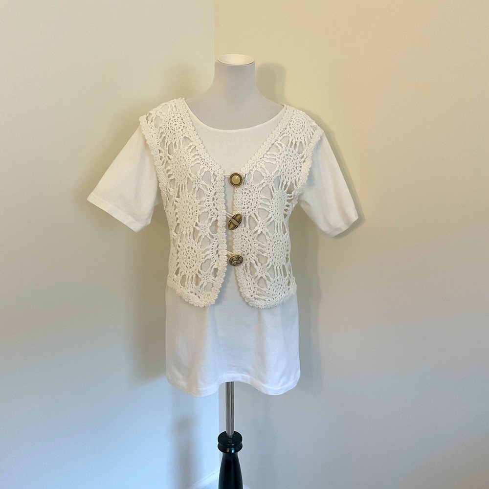Vintage Women’s Deborah Wiley California Ivory White Crochet Vest Top